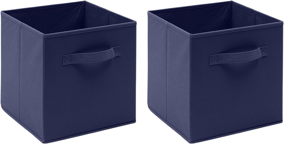 Pack of 2/4/6 Non-Woven Fabric Unit Storage Cubes Boxes Foldable Collapsible Storage Organizer Basket Bins with Handle for Wardrobe Clothes Toys Bedroom Living Room (Navy Blue, Pack of 2)