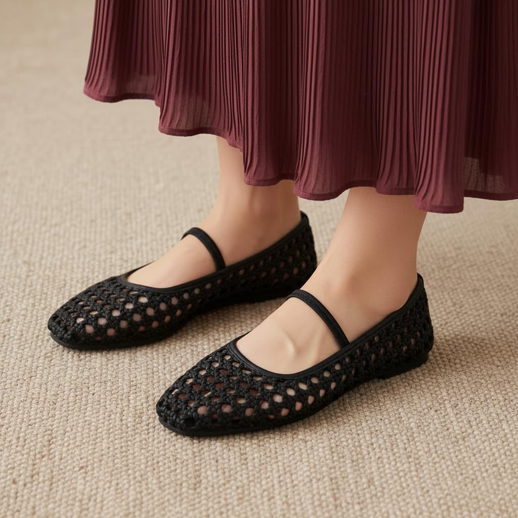 CUSHIONAIRE Weavy Squared Toe Woven Ballet Flats Shoes for Women with Memory Foam | Comfortable Mary Jane Flats for Women with Breathable Mesh Design | Wide Widths Available - Image 5