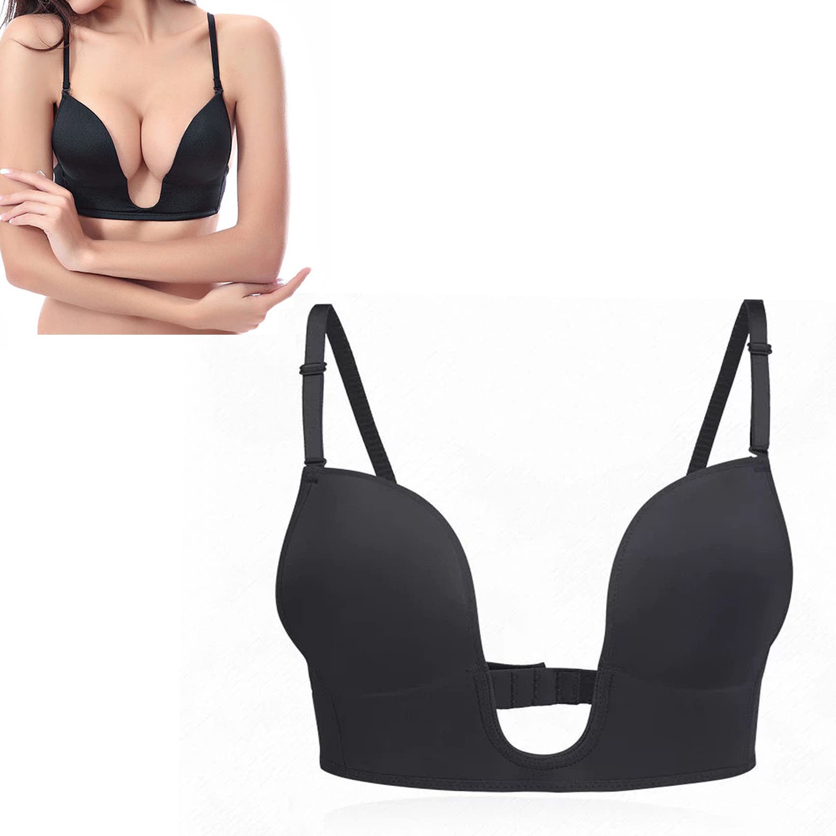 EDANELWomen's Deep Plunge Convertible V Bra,Cleavage Enhancer,Low Cut Wireless Bra Padded Push Up