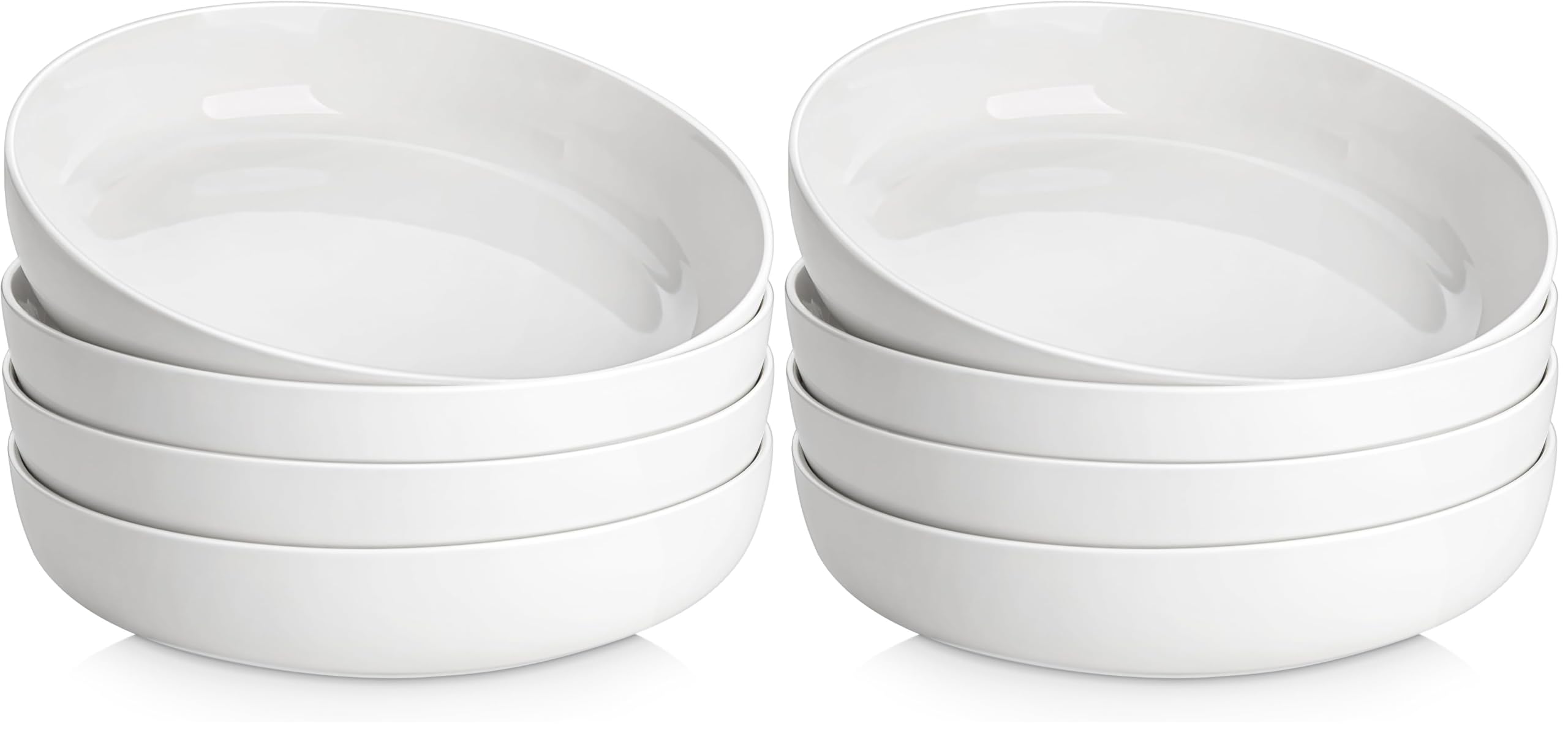 MALACASA 48 Oz Pasta Bowls Set of 4, 9 Inch Salad Bowls, White Ceramic Serving Bowls for Kitchen, Microwave &amp; Dishwasher Safe, Series LUNA, White (Pack of 2)