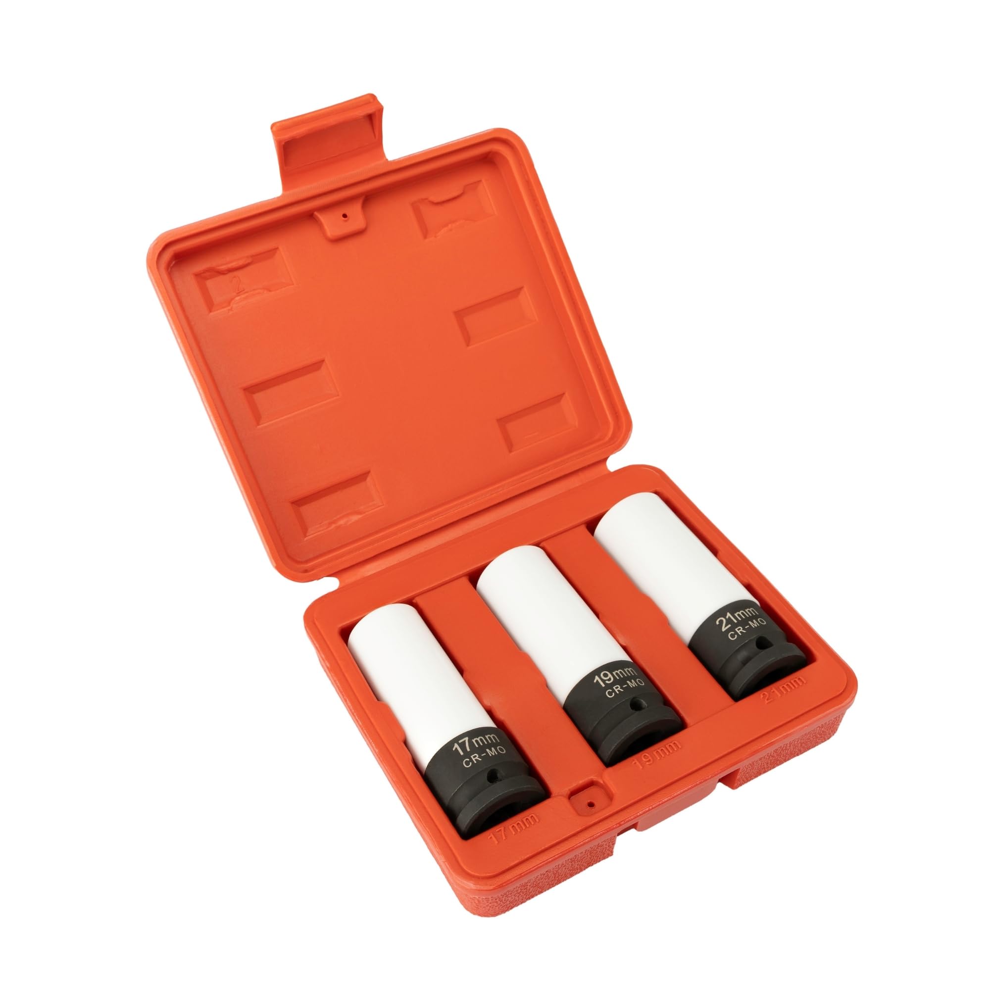 Set di 3 bussole a impatto per ruote da 1/2", resistenti e a parete sottile, dado a 6 punti, 17 mm, 19 mm, 21 mm, strumenti di riparazione pneumatici per autoveicoli (rivestimento in fosfato di