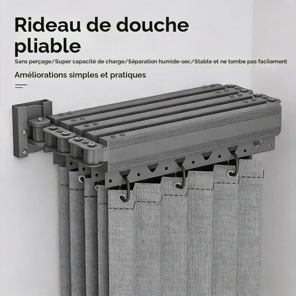 Tringle à Rideau De Douche Pliable,Barre De Douche en L Rétractable,Pliable Tringle à Rideau Barre,1,8× 2 m Rideau de Douche Pliable Anti Moisissure Imperméable,Forme U/L/Droite, pour Salles de Bain