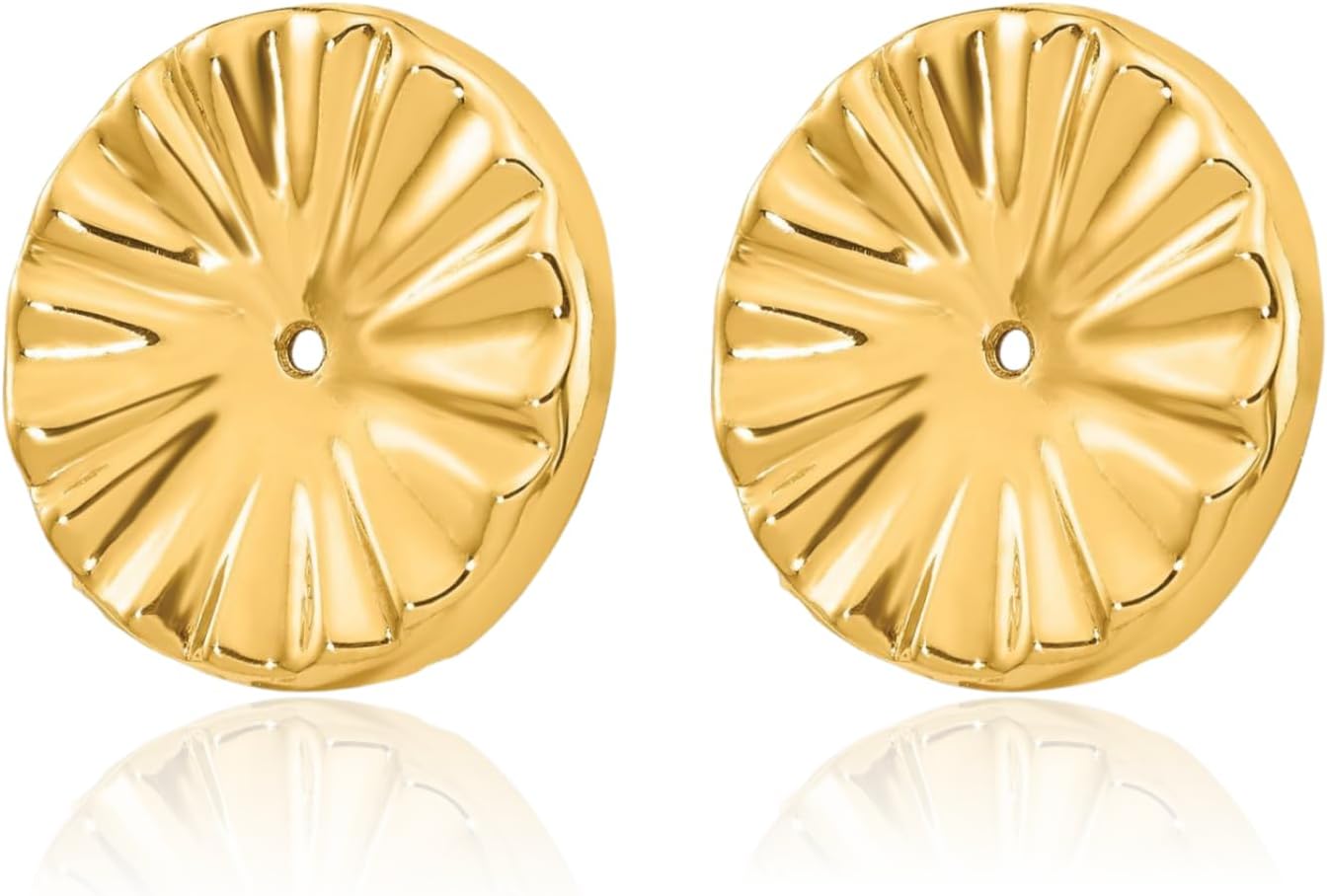 14k Yellow Gold Earring Jackets Sunburst Enhancers Round Polished Small For Women Gift - Image 5