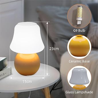 MLOQI Mushroom Table Lamp Aesthetic Glass Room Decor, Cute Night Light (Orange B) [Energy Class F]