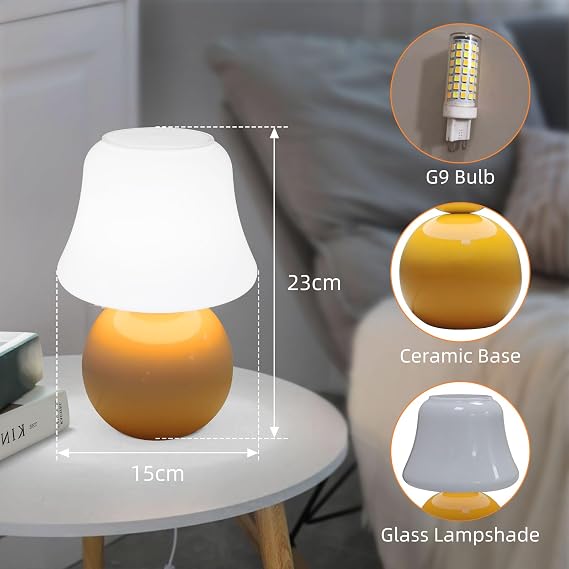 MLOQI Mushroom Table Lamp Aesthetic Glass Room Decor, Cute Night Light (Orange B) [Energy Class F]