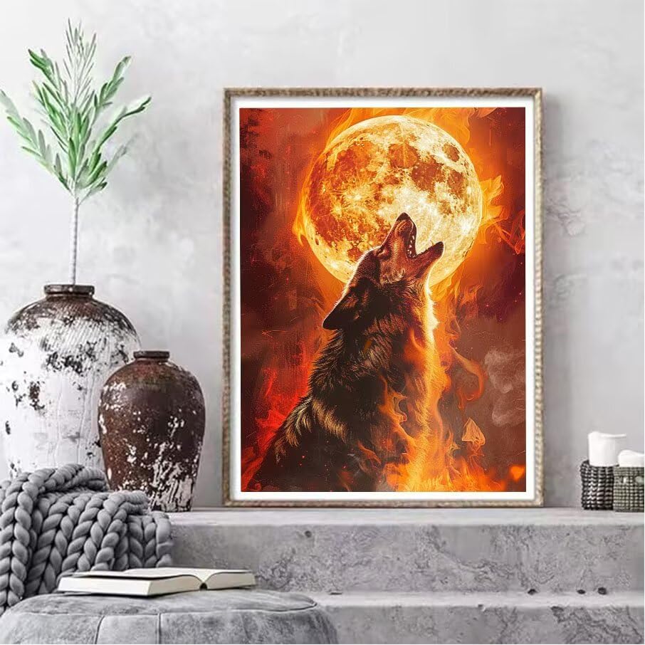 Broderie diamant loup lune 5D de qualité supérieure en 60x80cm - 2