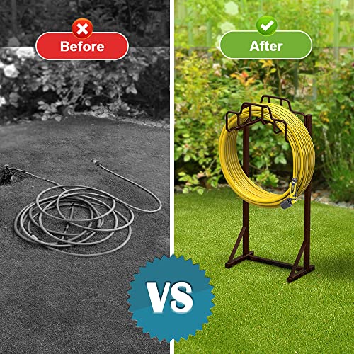 Skycarper Garden Hose Reel Holder Detachable Metal Water Hose Hanger Organizer Heavy Duty Free Standing Hose Stand,Bronze #TOP6