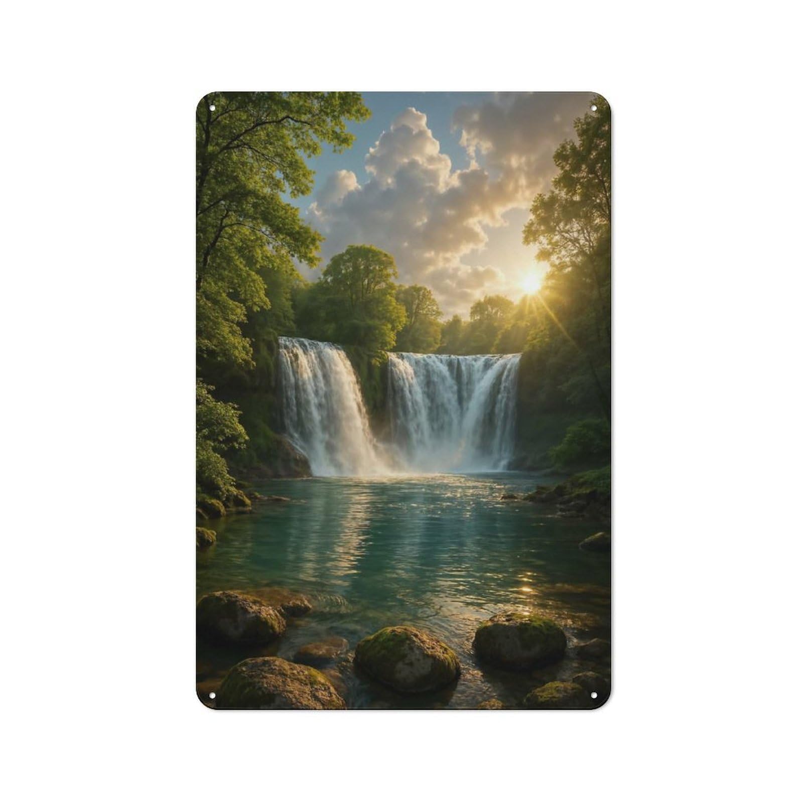 Junmoney Style-17 Metal Sign 30X20cm With Majestic Waterfall In Lush Green Forest For Workshop Wall, Rustic Decor, Wall Decoration For Workshops And Hobby Rooms