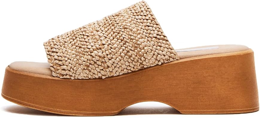 VICKIVICKI Womens Raffia Platform Sandals, Open Toe Wedge Slides | Handwoven raffia upper with a stable platform wedge. Ideal for beach, vacation, travel and summer outfits.