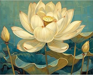 Natuyalo Paint by Numbers for Adults - DIY Adult Paint by Number Kits Painting on Canvas Lotus Painting by Numbers for Beginners, Plant Art Craft Kits for Adults (16x20 Inch)