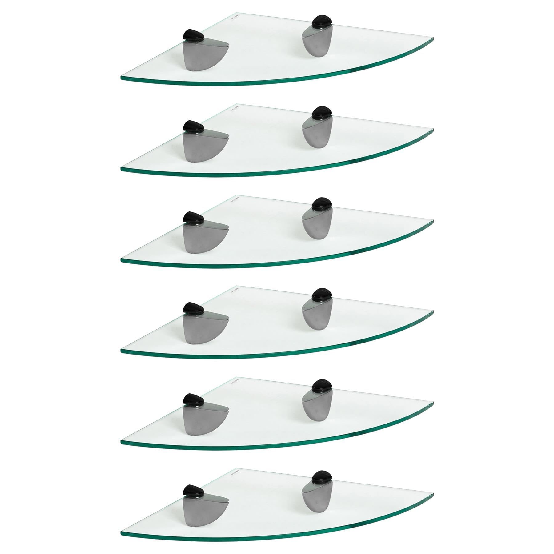 Harbour Housewares Schwebende Eckregale aus Glas für Badezimmer - 30cm - Klar/Schwarz - 6X Wandmontage Küche Schlafzimmer Dusche Zimmer Dekor Caddie Handtuch Lagerung Veranstalter Regale mit Klammern