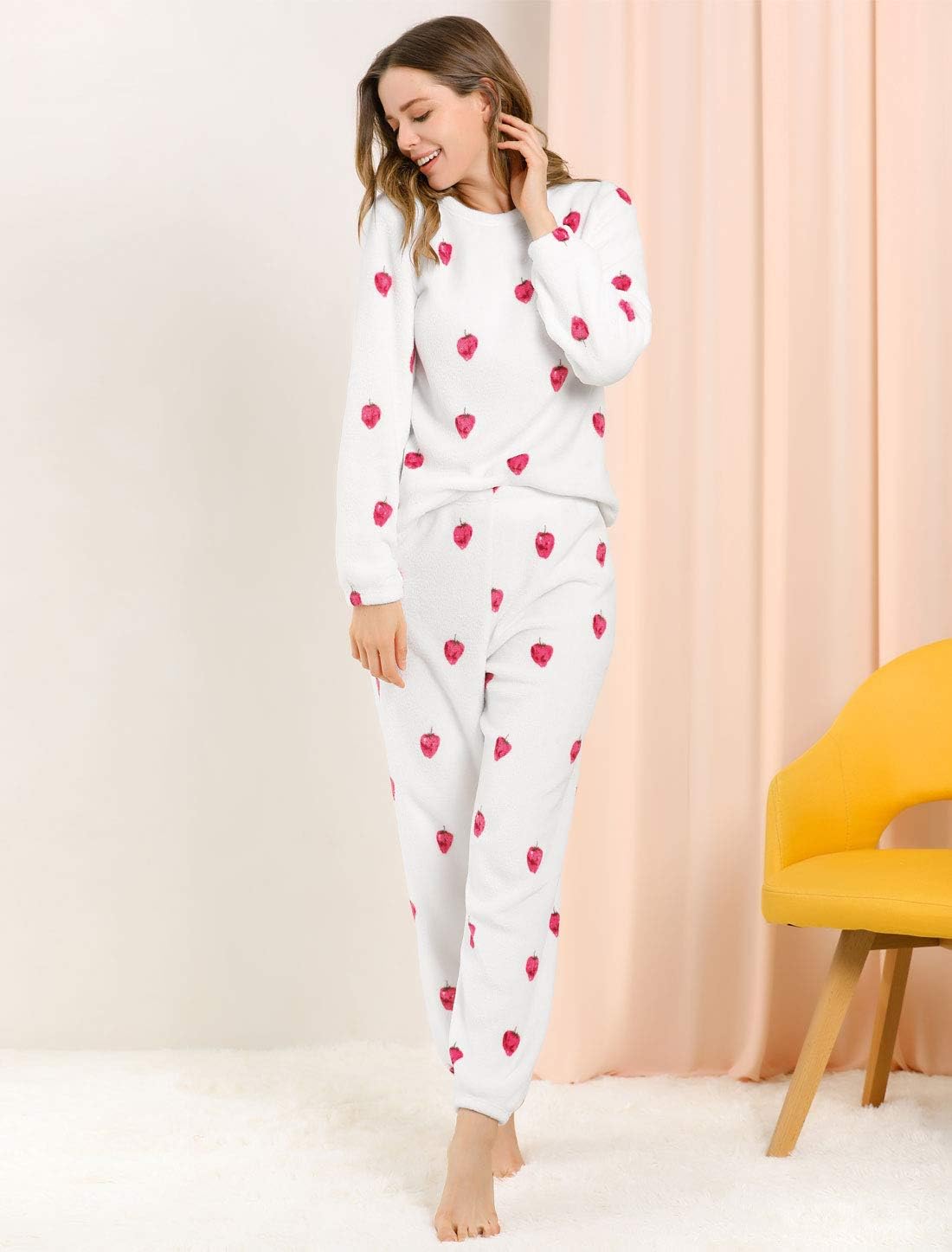 Allegra K Winter Flannel Pajama Sets for Women Cute Printed Long Sleeve Nightwear Top and Pants Loungewear Soft Sleepwears - Image 2
