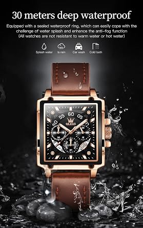 OLEVS Square Watches for Men Chronograph Fashion Business Watch Luminous Waterproof Casual Wrist Watches