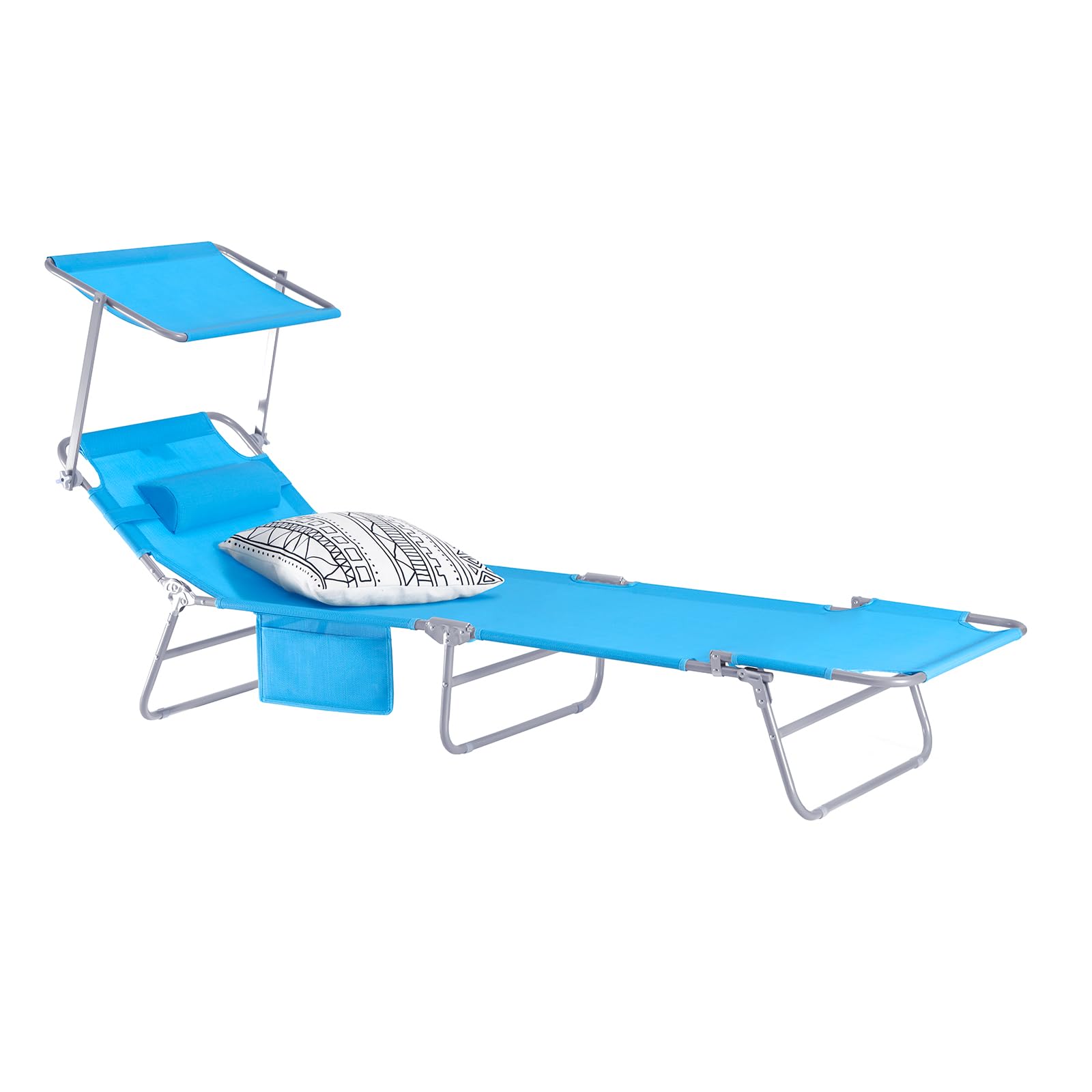 SoBuy OGS48-B Tumbona, Tumbona de Relación con Respaldo Reclinable y Parasol, Tumbona Plegable