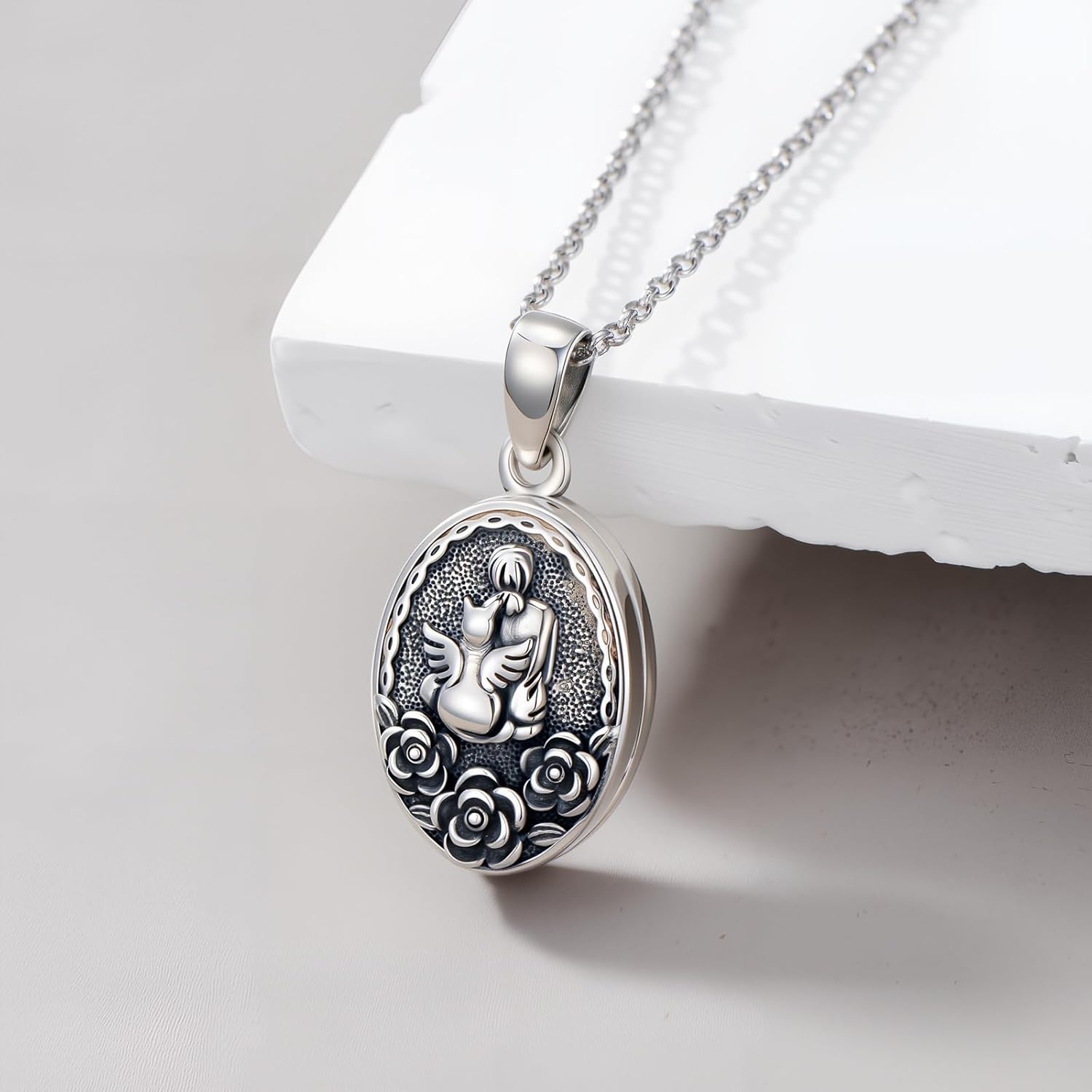 Pet/Butterfly Locket Necklace 925 Sterling Silver Rose Flower Photo Locket Pendant Holds Pictures Memorial Jewelry Gifts for Pet Lover Women Mom - Image 3