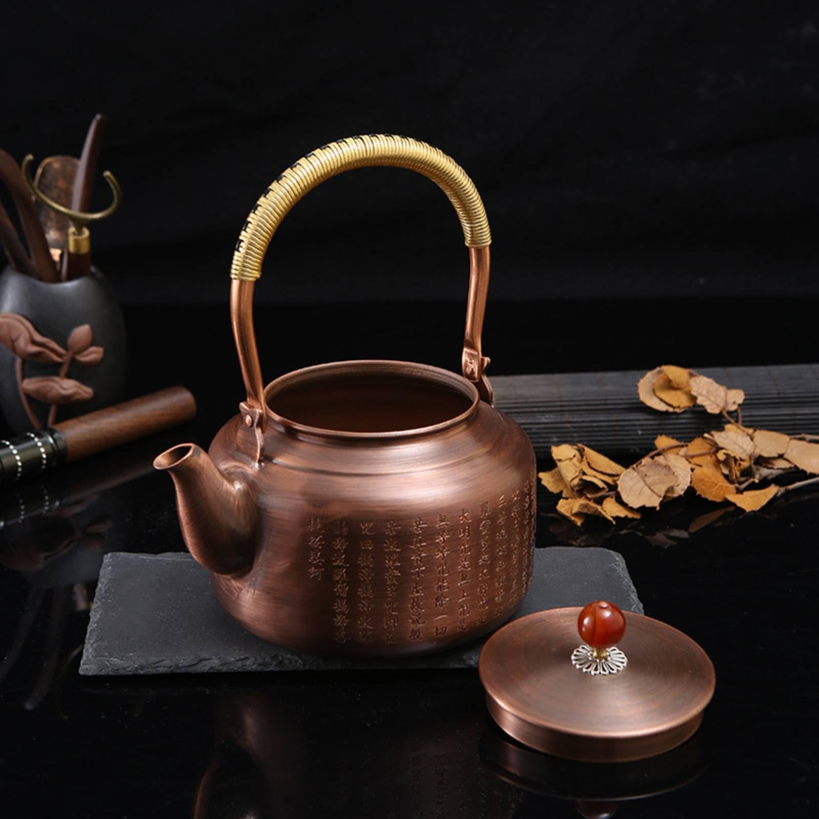 Tetera Cobre Retro Tetera con Asa Arqueada Resistente Al Temperatura Hervidor para Coleccionis, Aficionados Al Té