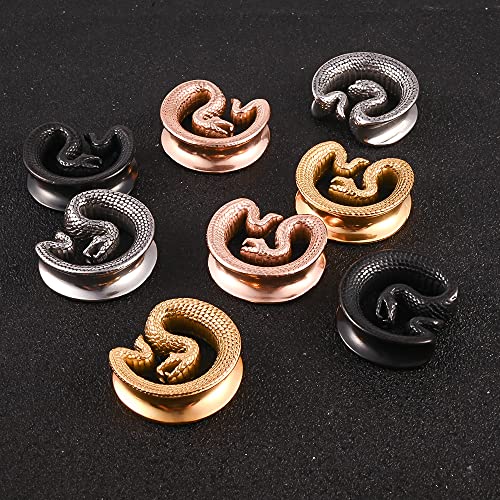Doearko 2Pcs Fashion Snake Saddle Ear Plugs Body Piercing Tunnels 316 Stainless Steel Hypoallergenic Earrings Plugs For Ears Expander Body Jewelry (12Mm(1/2"), Gold) #TOP6