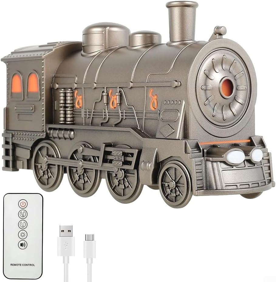 Steam Train Essential Oil Diffuser, 300Ml Aromatherapy Humidifier With Remote Control, 7 Color Changing, Automatic Shut Off, Ultra-Quiet Operation 12 Hour Runtime, USB Air Moisture Machine(Bronze)
