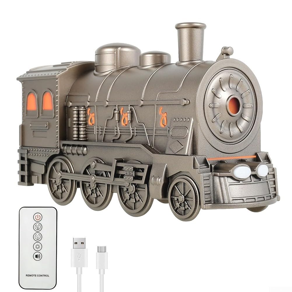 Steam Train Essential Oil Diffuser, 300Ml Aromatherapy Humidifier With Remote Control, 7 Color Changing, Automatic Shut Off, Ultra-Quiet Operation 12 Hour Runtime, USB Air Moisture Machine(Bronze)