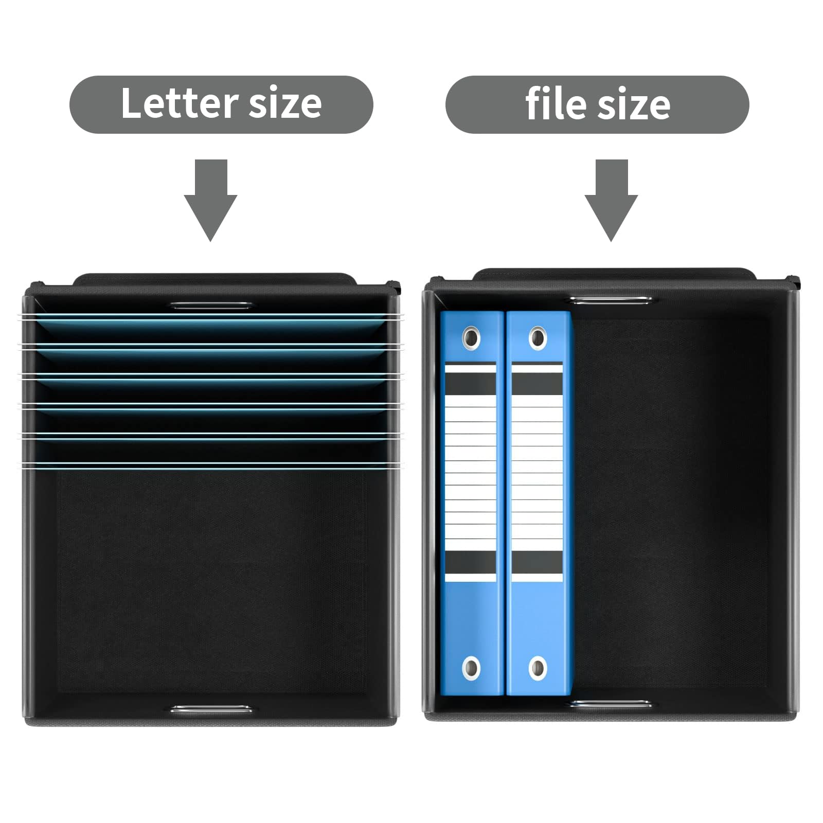 Finew Scatola di archiviazione portatile pieghevole con coperchio e scivolo | Scatole organizer da appendere in lino, decorative per casa/ufficio, per file e cartelle, confezione da 2 (grigio scuro)