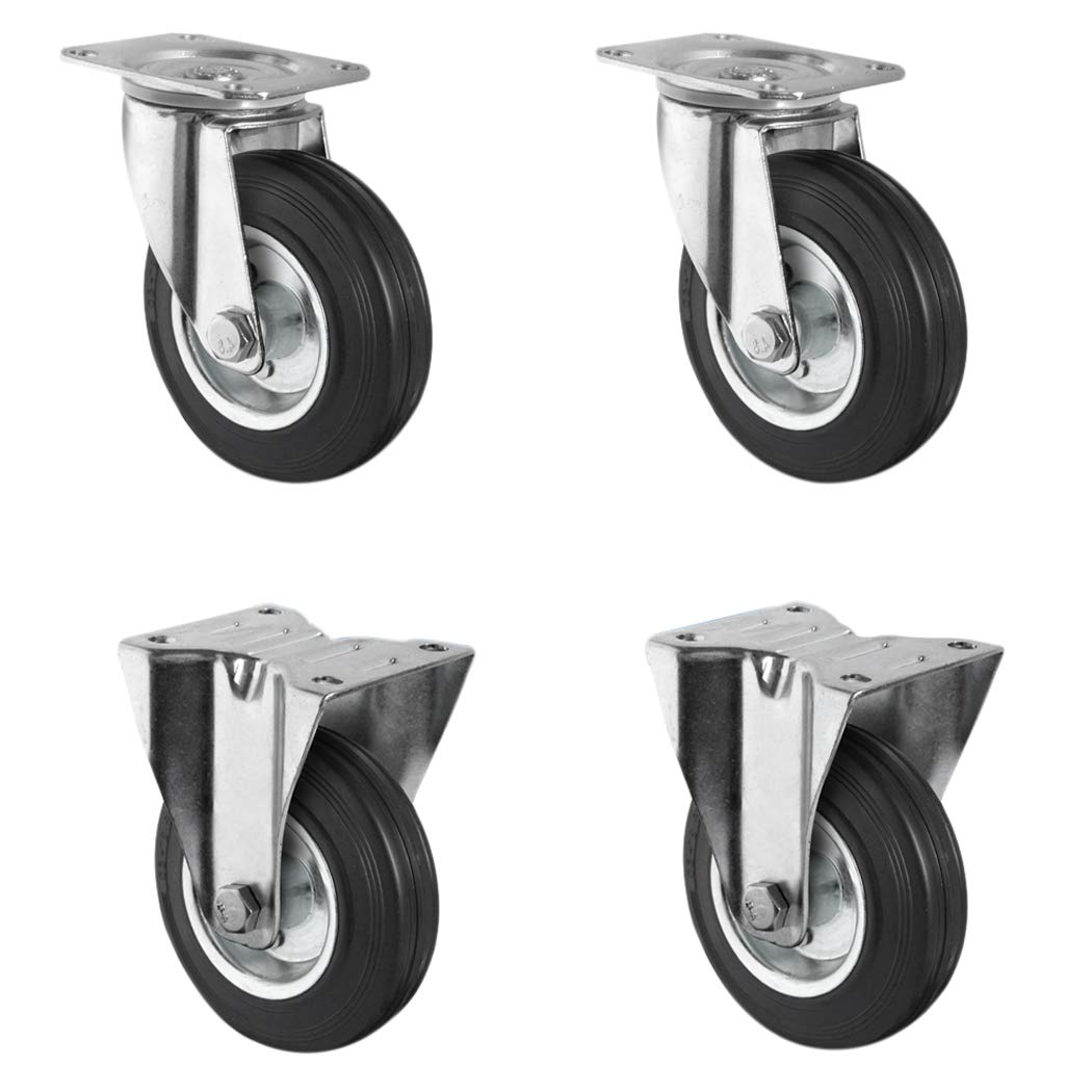 Juego spfp160sws4r0 N rollo de 2 ruedas, 2 ruedas fijas, Llanta de acero, goma, diámetro 160 mm, ruedas de transporte, cojinetes de rodillo, soporta 405 kg (4 unidades)
