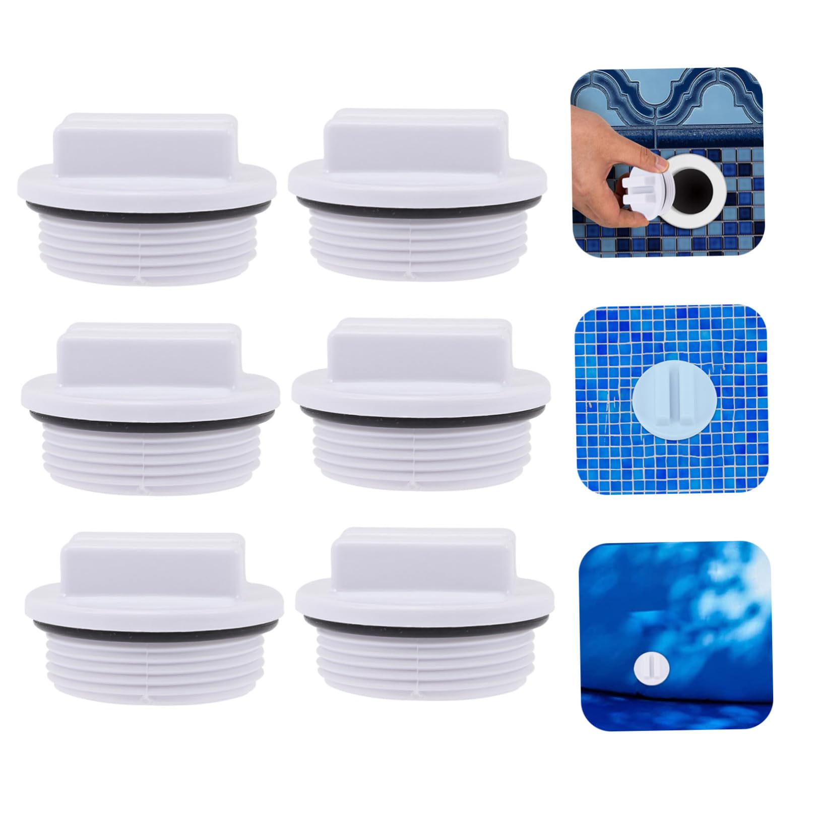 Set di tappi filettati per piscina con O-Ring, confezione da 6 per la prevenzione delle perdite d'acqua, gomma e materiale PP, adatto per filettatura piscina 4,8 cm, diametro interno 3,81 cm