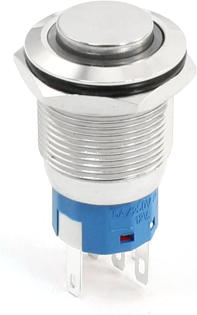 uxcell 12V Red LED Lamp 5 Pins 1NO 1NC Momentary 19mm Stainless Steel Pushbutton Switch