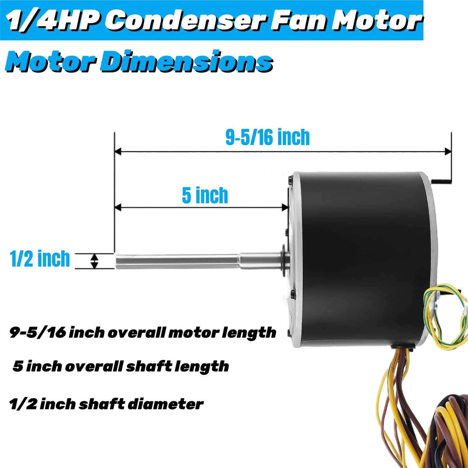 W51-14CJA1-02 Condenser Fan Motor - 1/4 HP, 208-230V, 1075 RPM, Reversible Rotation, Replacement for HVAC Units, Commercial Refrigeration