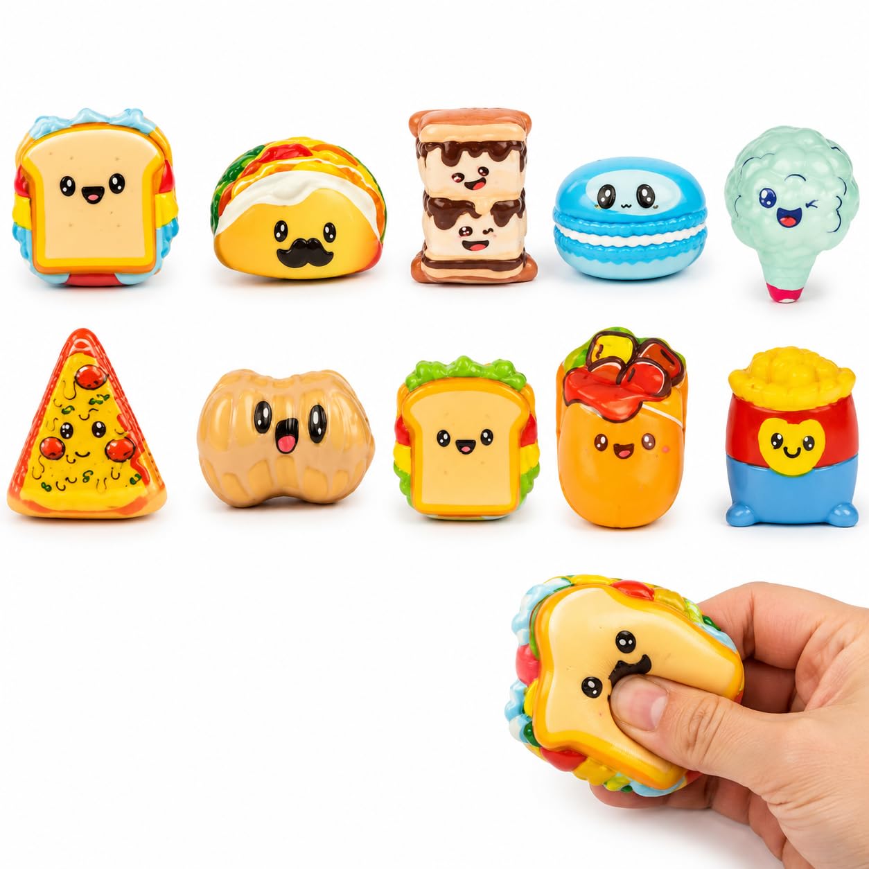 MAUDFEK 10 PCS Food Squishys, Sensory Tools For Stress Relief, Random Food Squishies, 5cm high Squishy Tools For Office Use