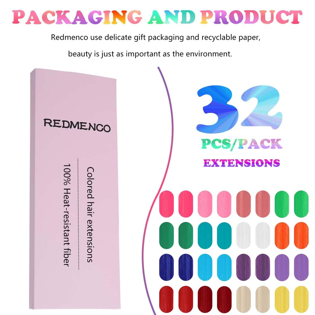 Colored Hair Extensions Clip In, 32 Pieces, Multi-Color, 32 Pcs Colorful, 22 Inch (Pack of 1) - Image 2