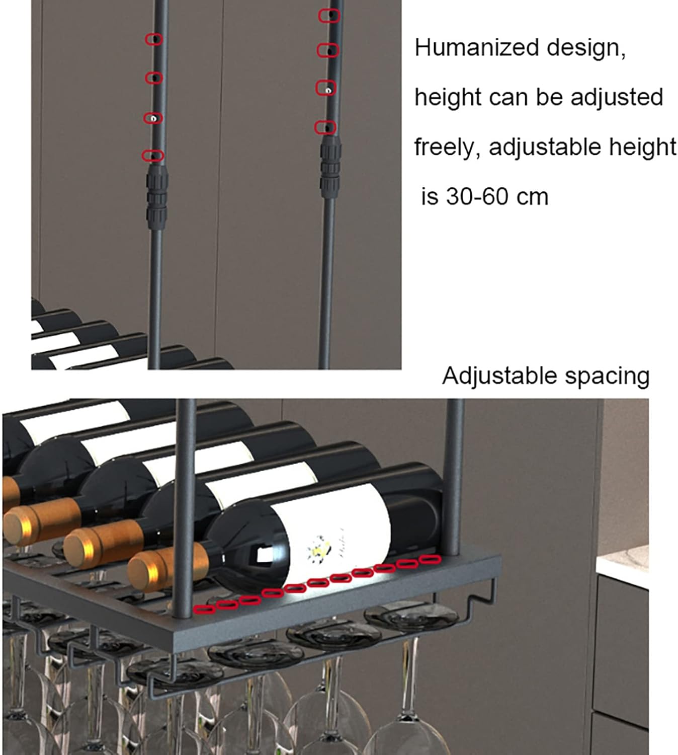 Ceiling Wine Glass Rack Ceiling Wine Racks,Adjustable Height,Metal Wine Holder Stemware Goblets,Wine Bottle Holder,Hanging Wine Glass Shelf,for Bars,Kitchens,Restaurant