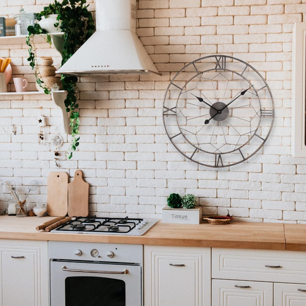 Garden Mile Horloge murale ronde de 60 cm avec chiffres romains pour intérieur et extérieur, grande horloge murale de jardin avec horloges de jardin, horloges de cuisine étanches pour salon