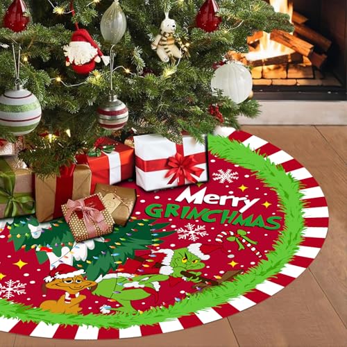 Christmas Tree Skirt, 48 Inch Soft and Funny Trimmed Merry Christmas Tree Collar Farmhouse Xmas Holiday Party Decoration (red)