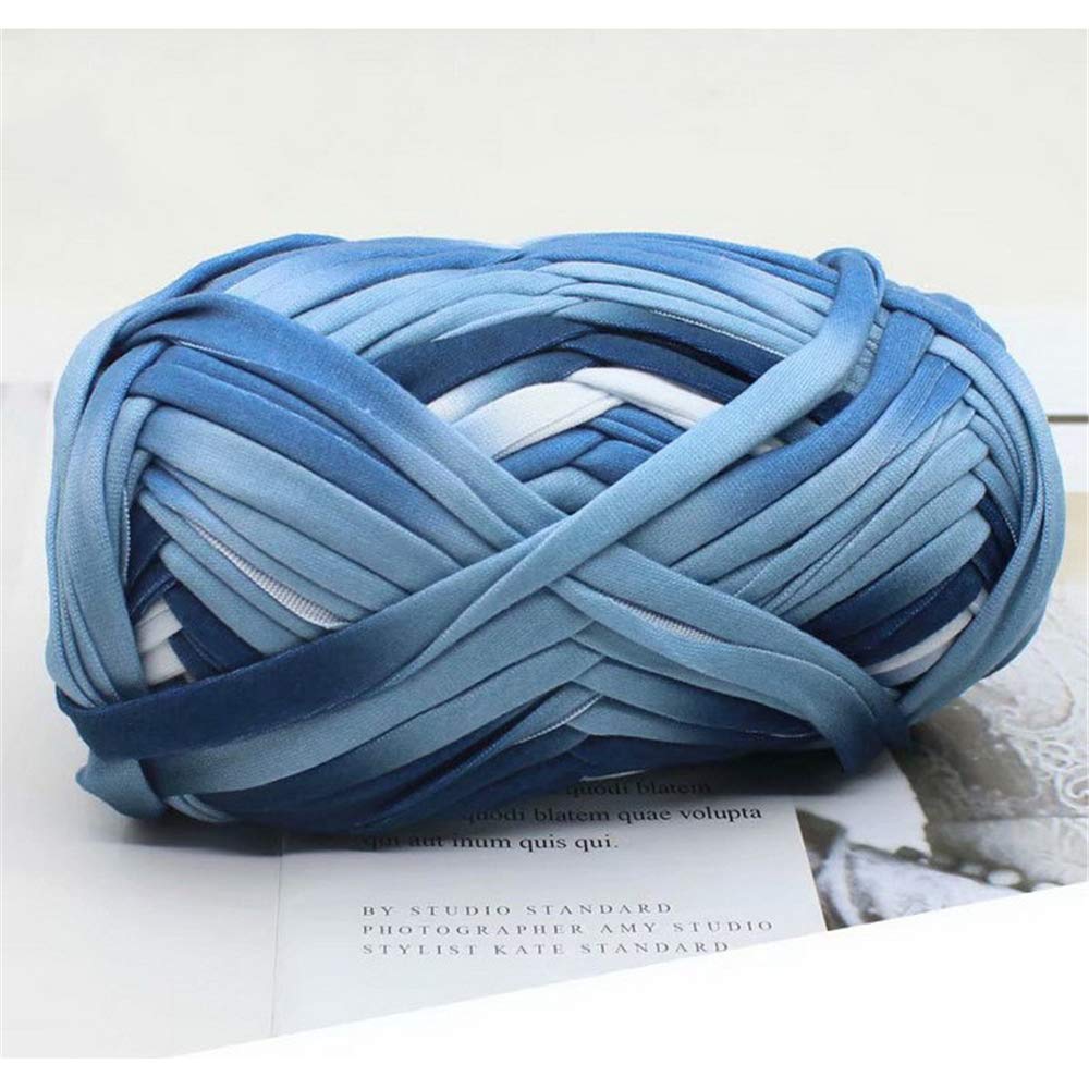 1 PCS Colorful T-Shirt Yarn Knitting Yarn Fabric Crochet Cloth for DIY Knitted Fabric Art (#51 Blue&White)