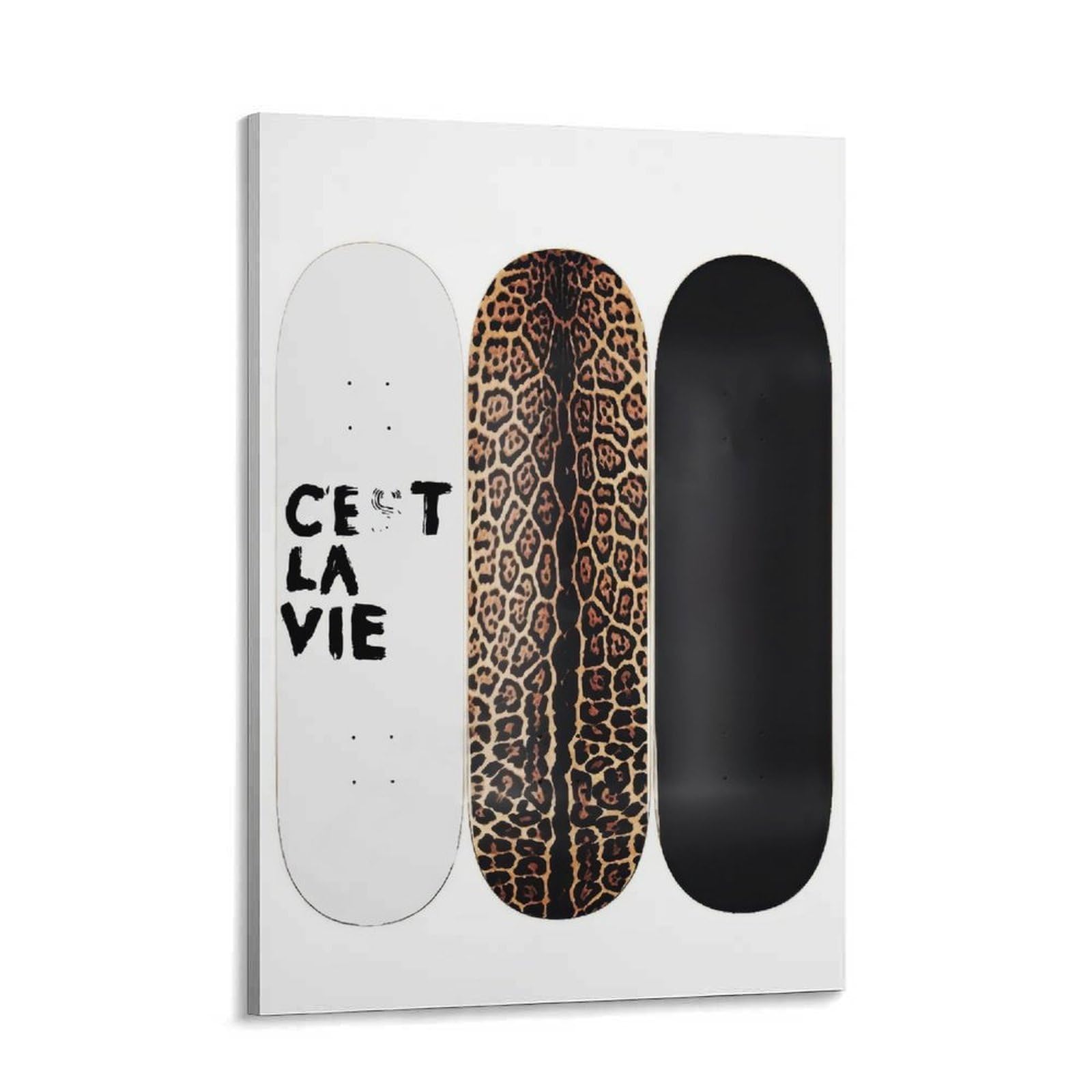 Tunka Vintage Leopard Skateboard Canvas Poster Art Print Retro Trendy C'est La Vie Cheetah Skateboard Girly Stockholm Style Aesthetic Wall Art Decor For Bedroom Bar Cart Bathroom Living Room