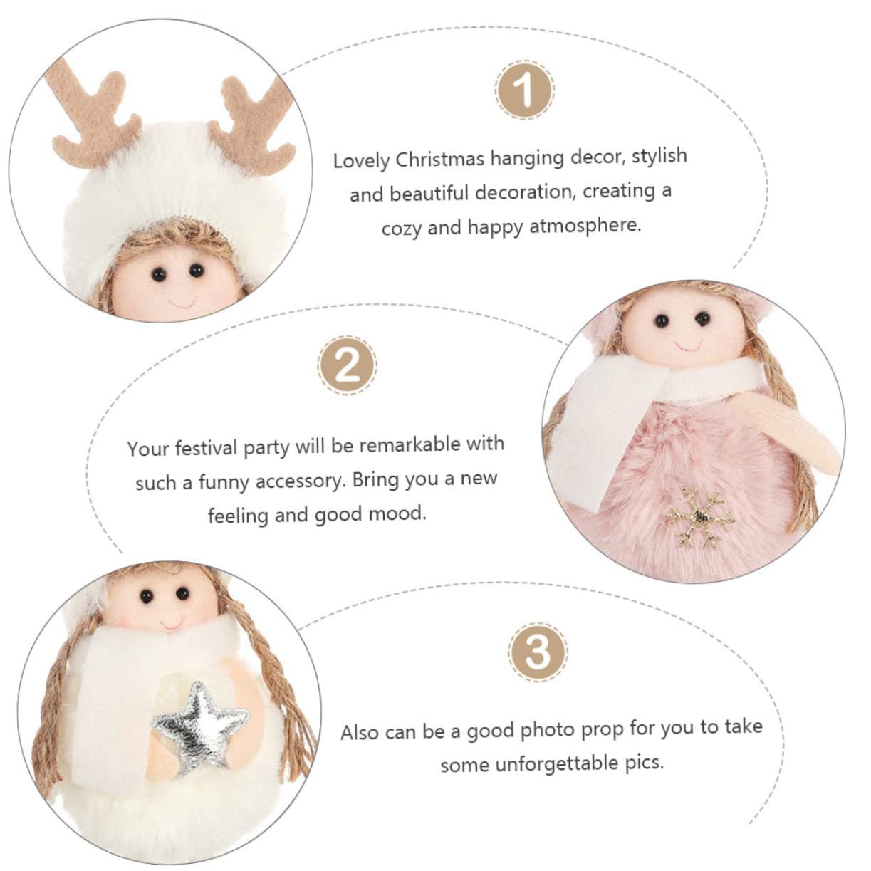 4 Piezas Conjunto de Adornos de Peluche Angelicales para Árbol de Navidad Colgantes y Decoraciones Navideñas Encantadoras para Hogar y Fiesta