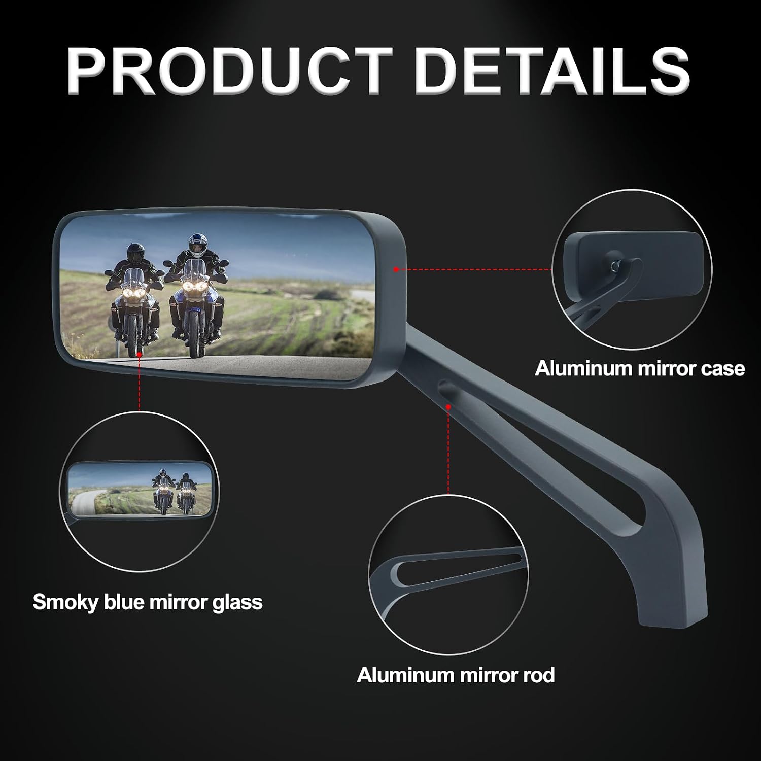10mm 8mm Aluminum Rearview Mirrors Blue Glass Side Mirror Adjustable Fits Cruiser Chopper Bobber Street Bikes for Honda Shadow VTX Yamaha Suzuki Kawasaki Cruisers (Not for Harley)
