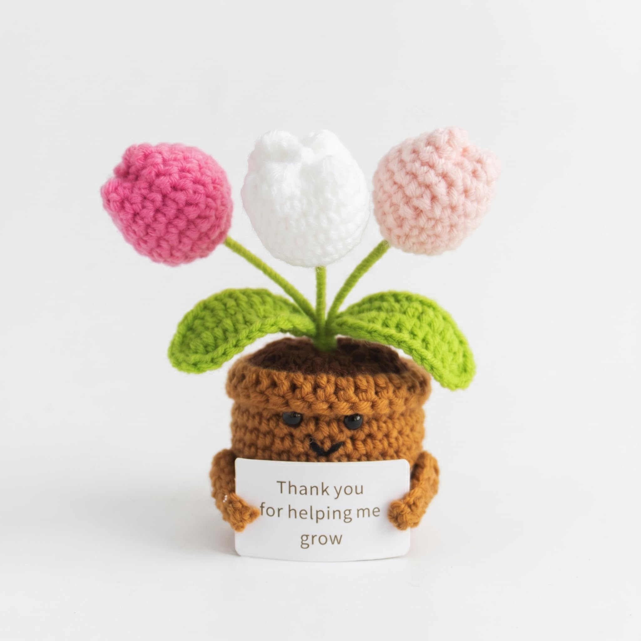 SEAYUSEN Hand Knitted Tulip Bouquet 3 Colours - Artificial Flowers for Home Decoration, Living Room, Bedroom, Office Table Decor - Handmade Crochet Gift for Women