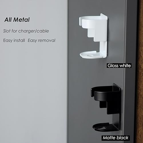 Miniatura 2 de Soporte de cepillo de dientes eléctrico de metal blanco para montaje de pared de baño sin adhesivo de pista ranura para cargador y drenaje
