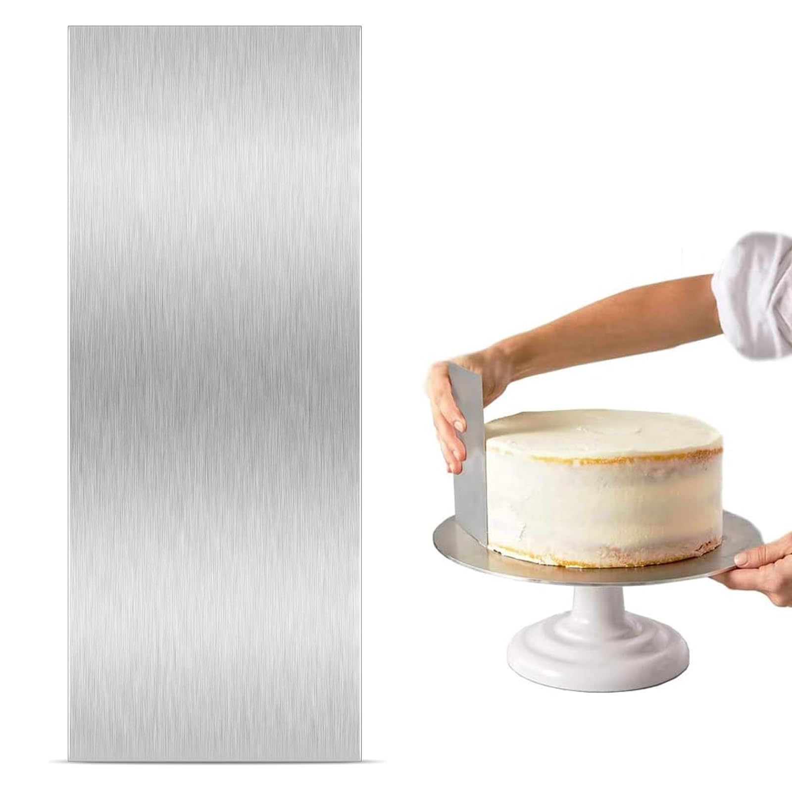 ROSYLEVE Cake Spatula Cake Scraper Stainless Steel 22 x 7.7 cm Silver for Various Shapes of Comb Cake Edges Cake Scraper Cake Cutter for Mousse Buttercream Cake Decoration