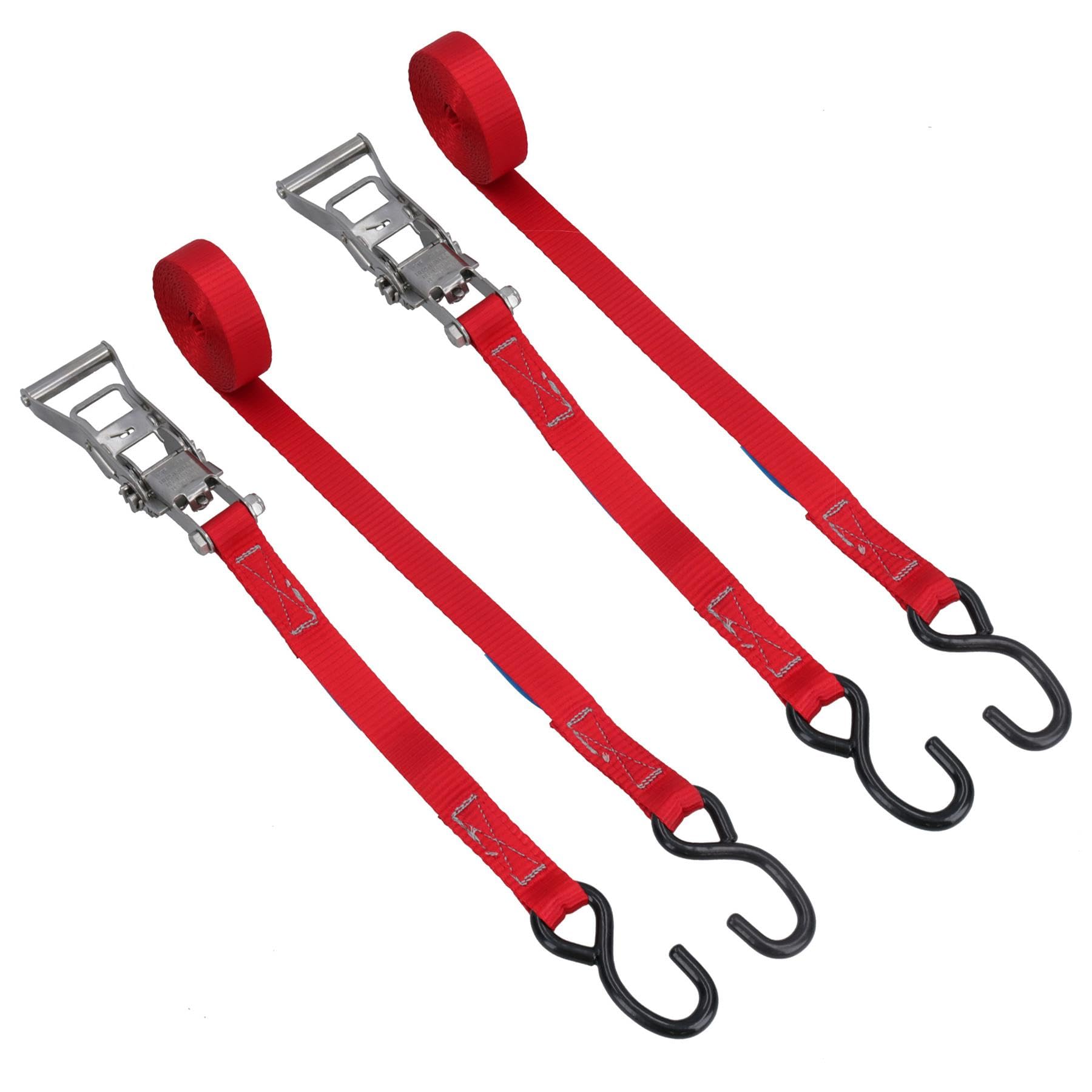 2 Pack Ratchet Strap Stainless Steel Boat Trailer 3.7m 25mm Marine Grade S Hook