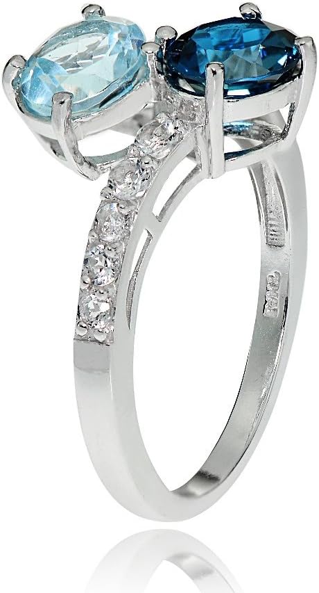 Ice Gems Sterling Silver Genuine London Blue, Blue and White Topaz Friendship Ring