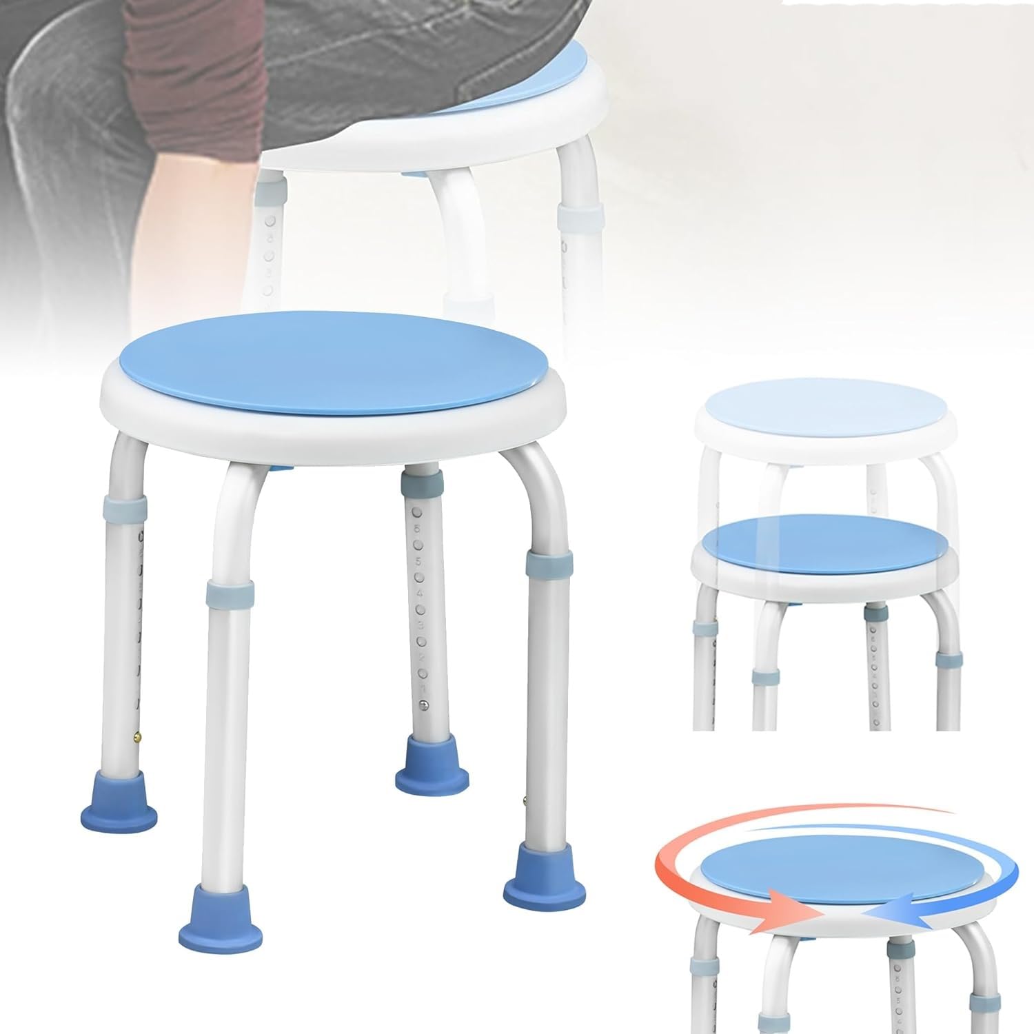 Taburete De Ducha para Personas Mayores, Silla De Ducha Taburete De Baño Giratorio 360° Ayuda para La Ducha Silla De Baño Antideslizante Asiento De Baño Ortopédico Banqueta Ducha