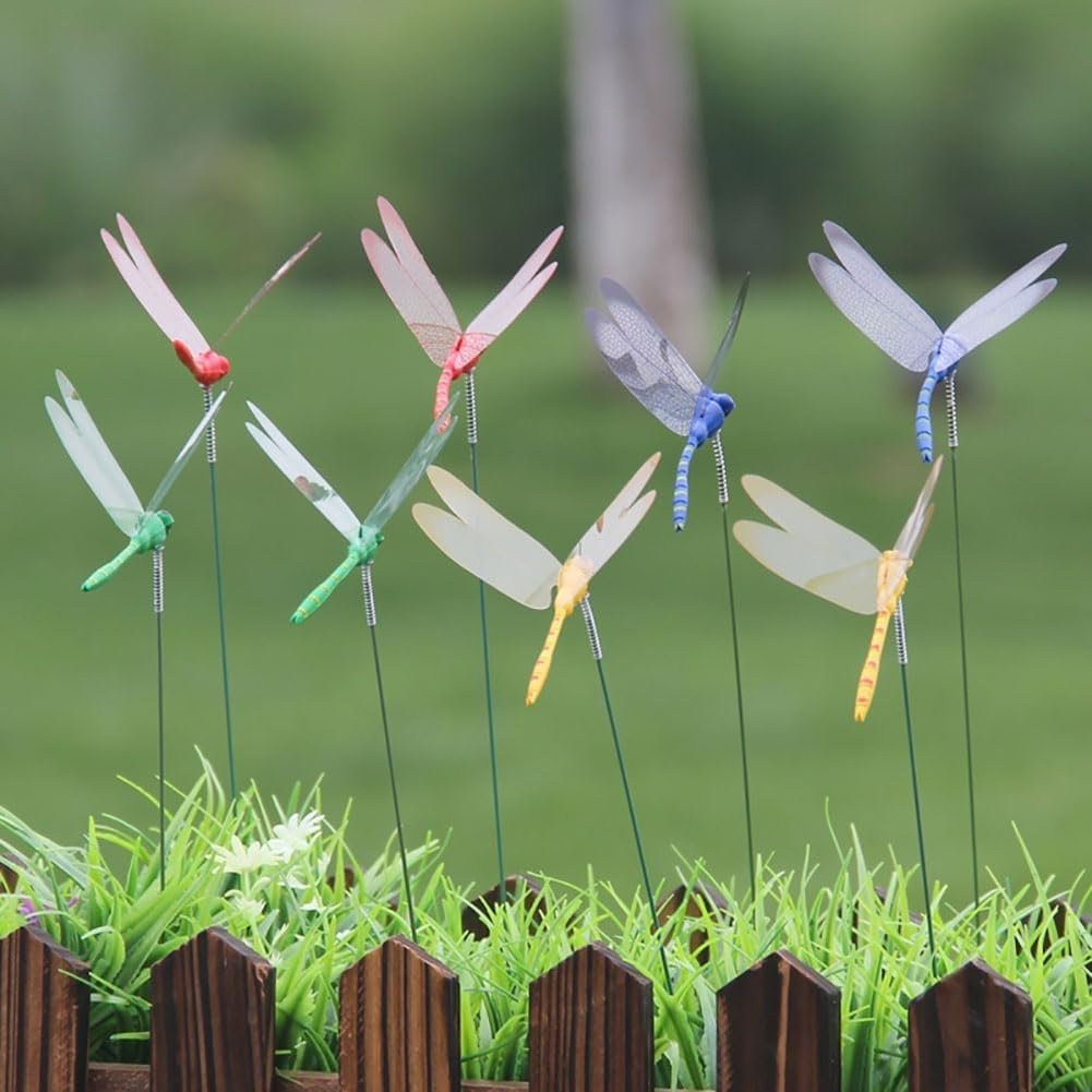 Fake Dragonfly Clip, Hat Clips, Dragonflys Decor Gardening, Clip on Dragonfly for Outdoors, Colorful Yard Stakes Flower Pot Plant Stakes for Indoor Outdoor Garden Decor(12pcs)