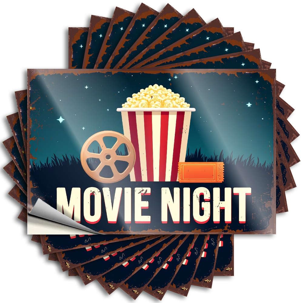 Fzfn Boys Colour Lettering Sticker Snarky Van Waterproof - Movie Night With Popcorn And Film Reel. Hard Self Adhesive Decal For Colorful Use(6X9cm)