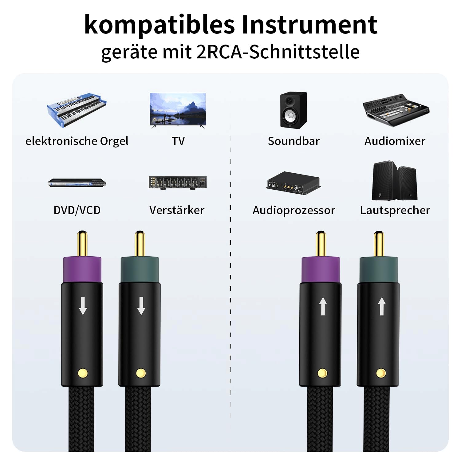 Tertullus High-End kabel cinch audio do gramofonu, kina domowego i instalacji HiFi, OFC srebrzone złociste złącza 24k (2m/6.56ft)