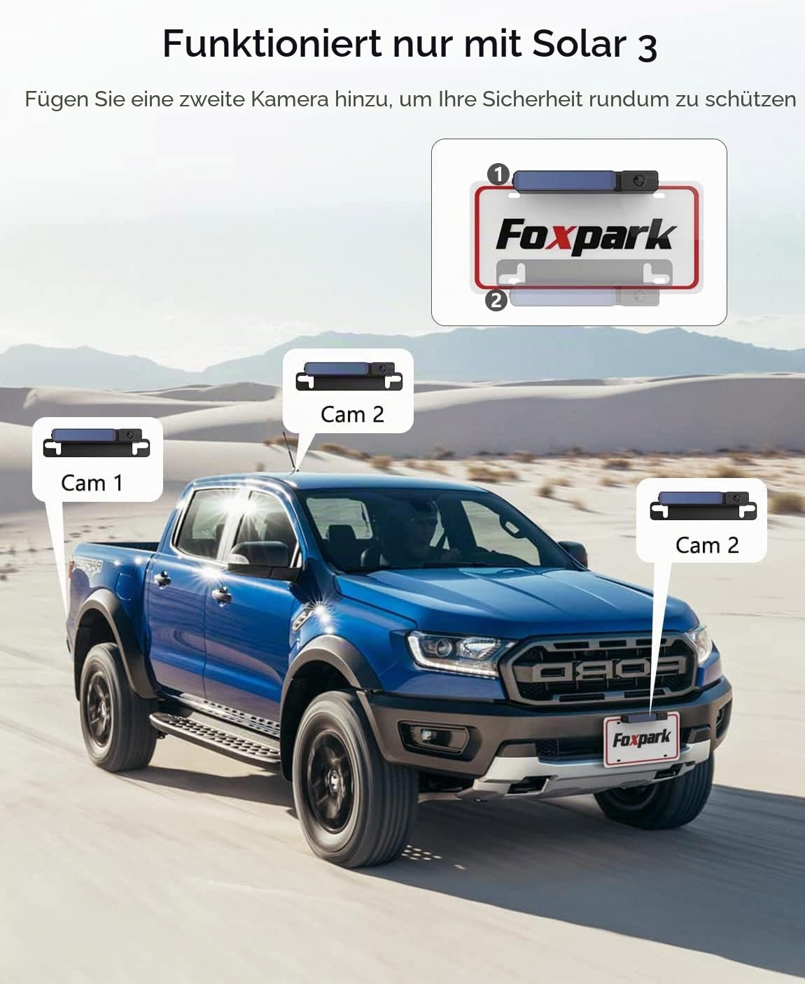 Foxpark Solar Kabellos Rückfahrkamera nur für Solar3, 1080P Funk Rückfahrkamera mit Eingebautem Wiederaufladbarem Akku, IP69K Wasserdicht
