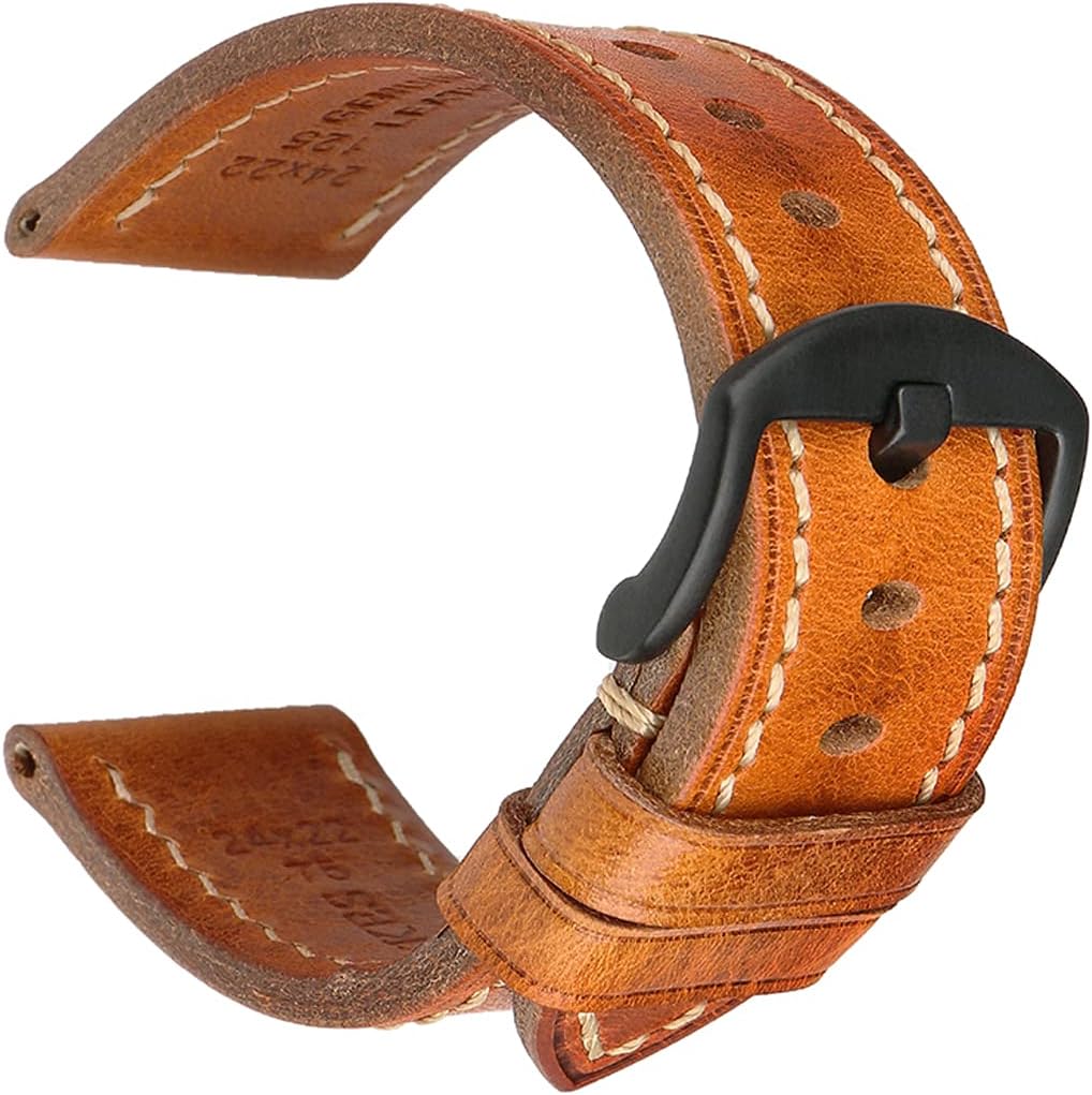 REZERO Handmade Genuine Leather Watch Band, Vegetable Tanned Leather, Oil-Waxed Watch Straps Replacement 18mm 19mm 20mm 21mm 22mm 23mm 24mm 26mm for Men, Women