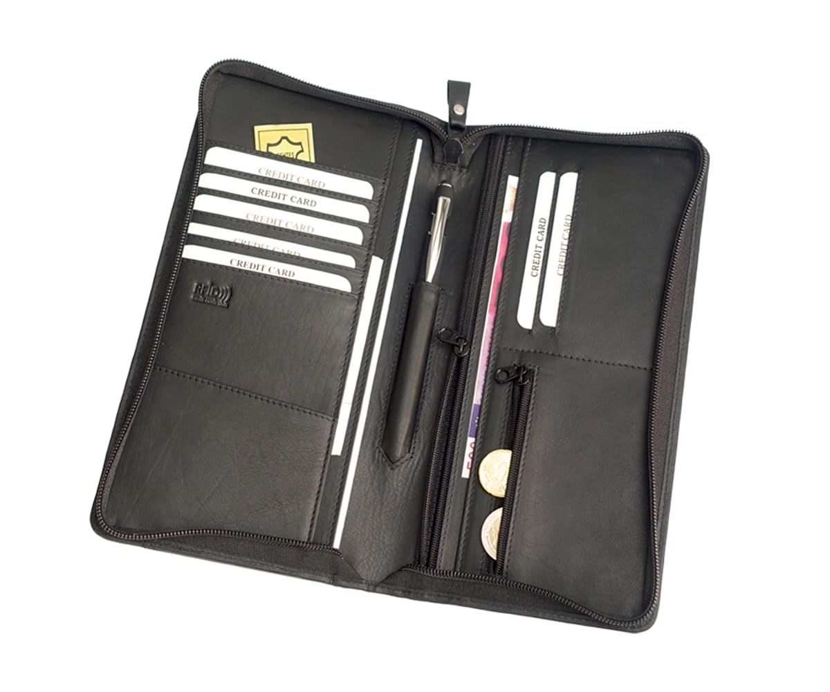 Reiseorganizer Dokumente Leder, Reisepasstasche Leder schwarz Reisepasshülle, Passport Tasche für Reisen, Reisemappe, Dokumentenmappe, Reisebörse Tickettasche Ausweistasche Leder Passport-Etui