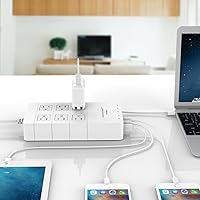 Vista 7 de ZG250 Zapatilla pequeña, con dos salidas, para viajes, protector de sobrecarga, con puerto de carga USB, y cable de 5 pies, color negro. Blanco